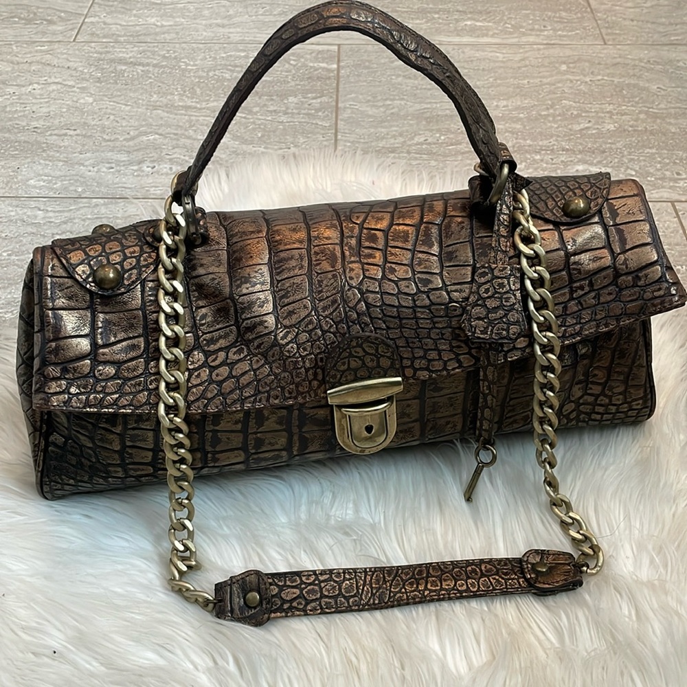Lanzetti Made in Italy Croc Printed Leather Purse NWOT